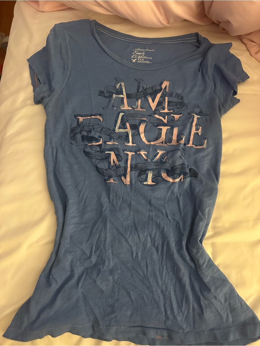 Vintage Y2K American Eagle Outfitters Blue Graphic Scoop Neck Tee